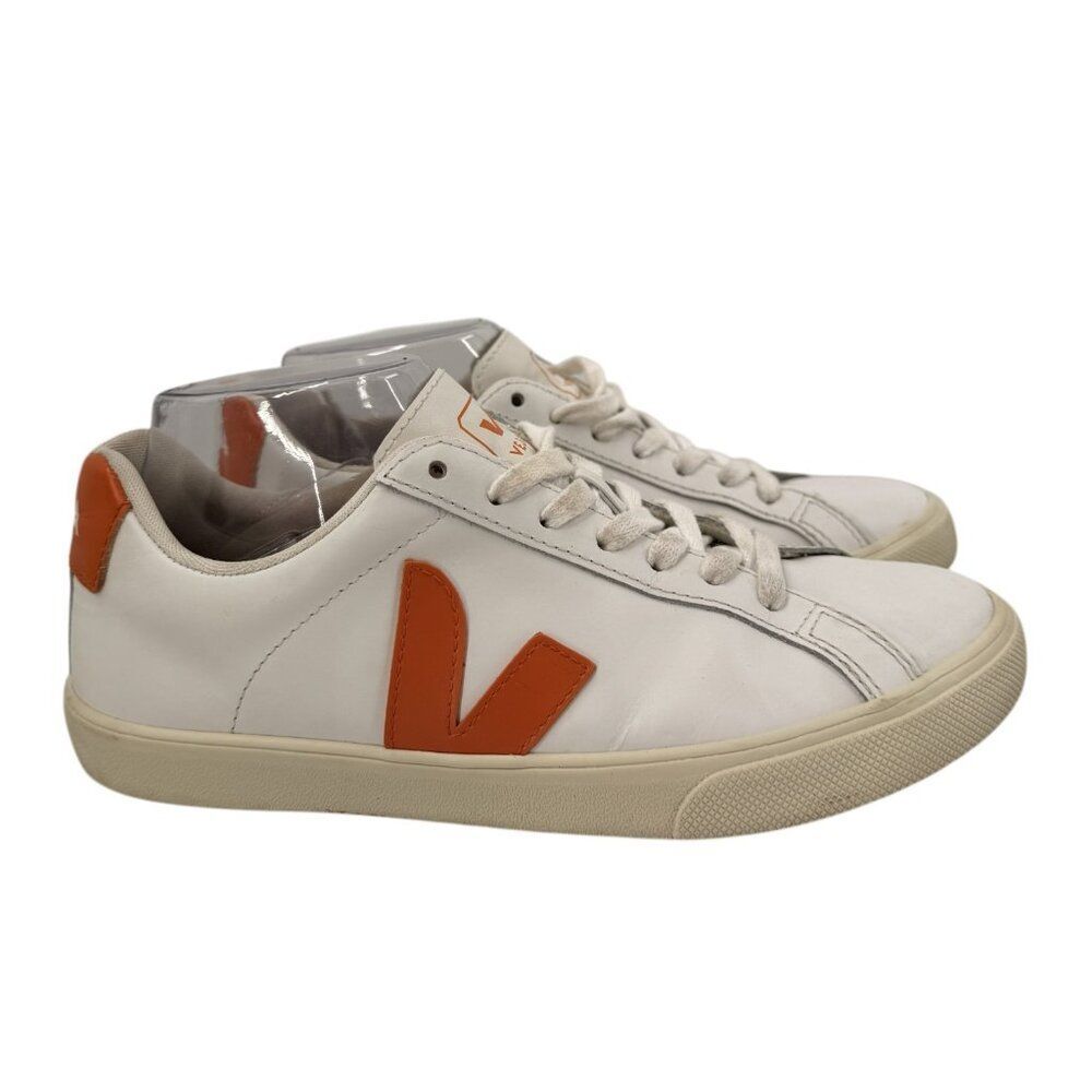 Veja Esplar Women Size 7 EU 38 White Fury Orange Leather Logo Sneakers Shoes